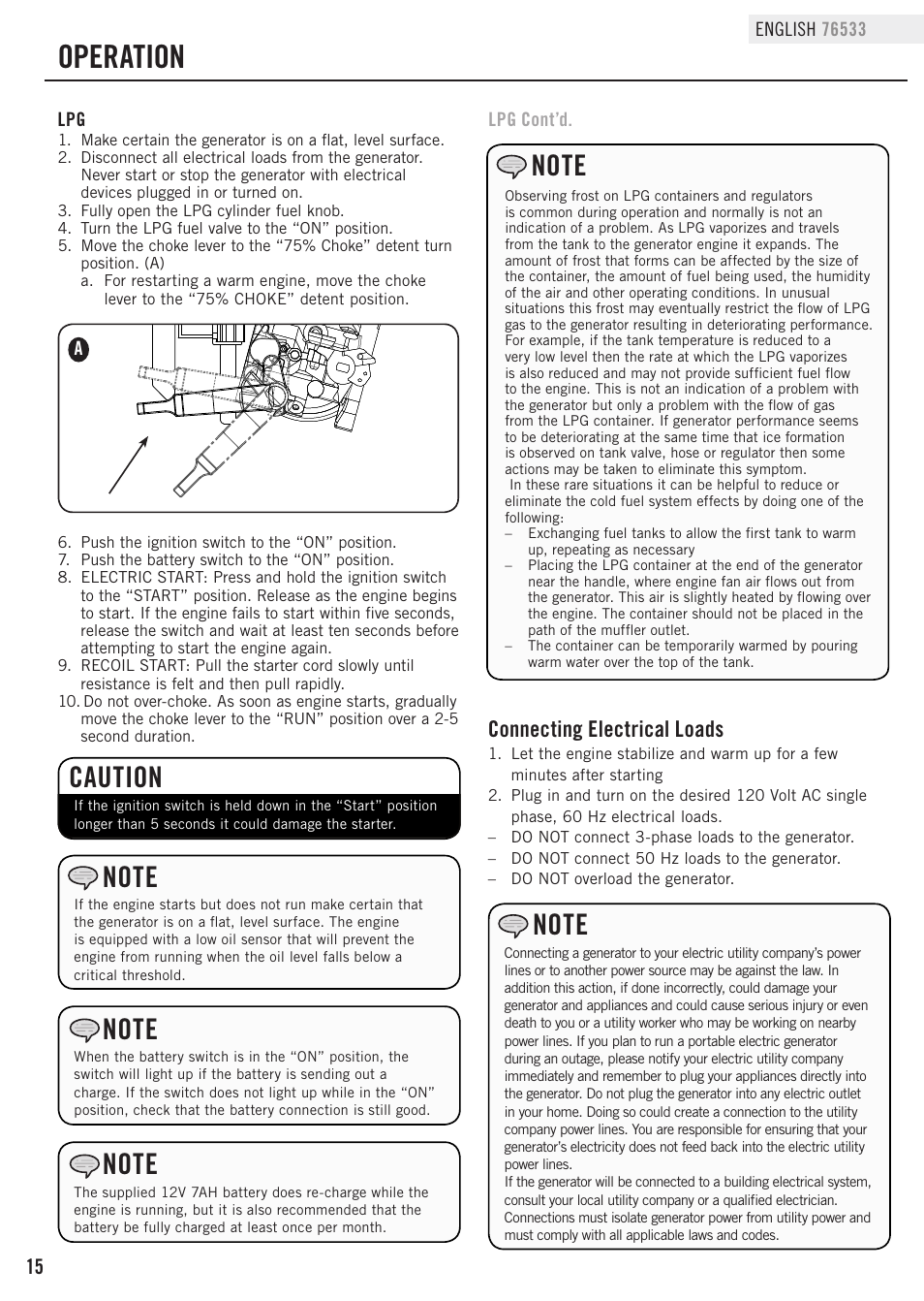 Operation, Connecting electrical loads | Champion Power Equipment 76533 User Manual | Page 18 / 33