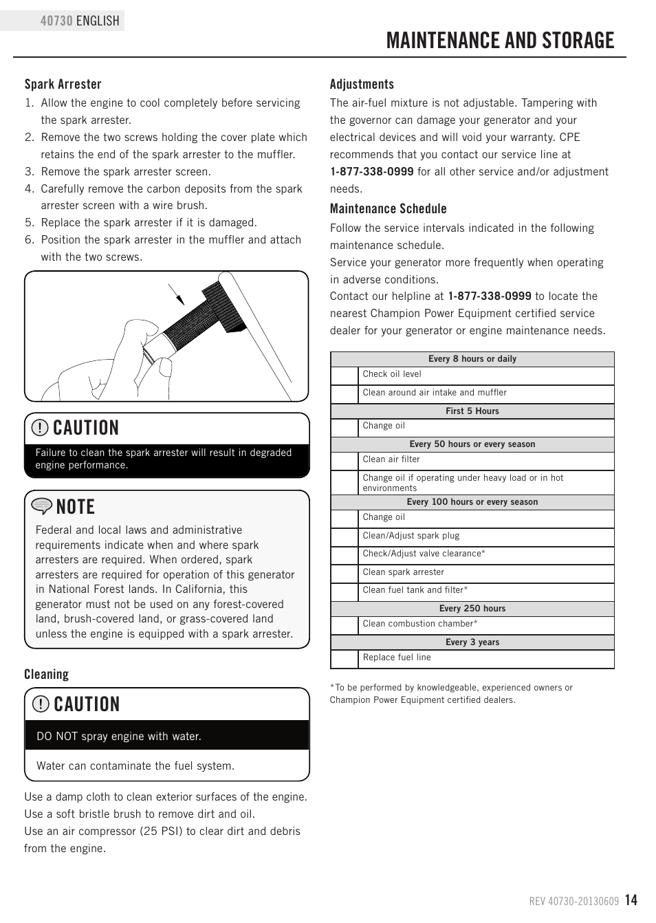 Maintenance and storage, Caution | Champion Power Equipment 40730 User Manual | Page 17 / 29