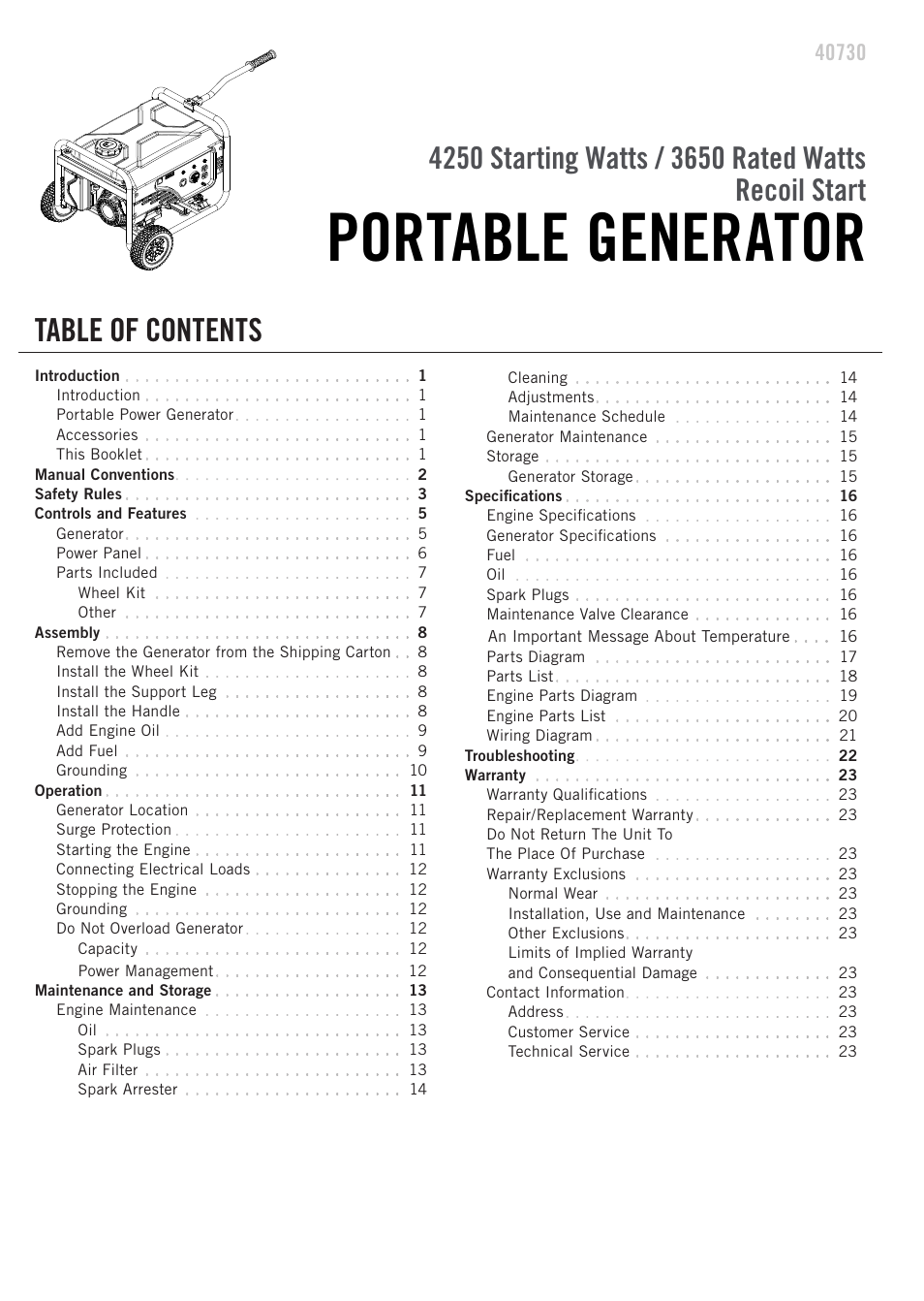 Champion Power Equipment 40730 User Manual | Page 3 / 29