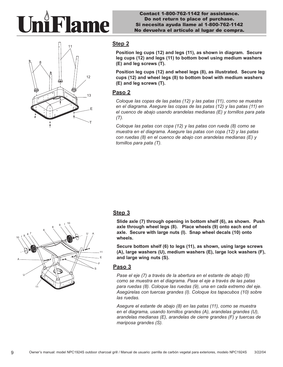 Step 3, Paso 3, Step 2 | Paso 2 | Blue Rhino NPC1924S User Manual | Page 10 / 28