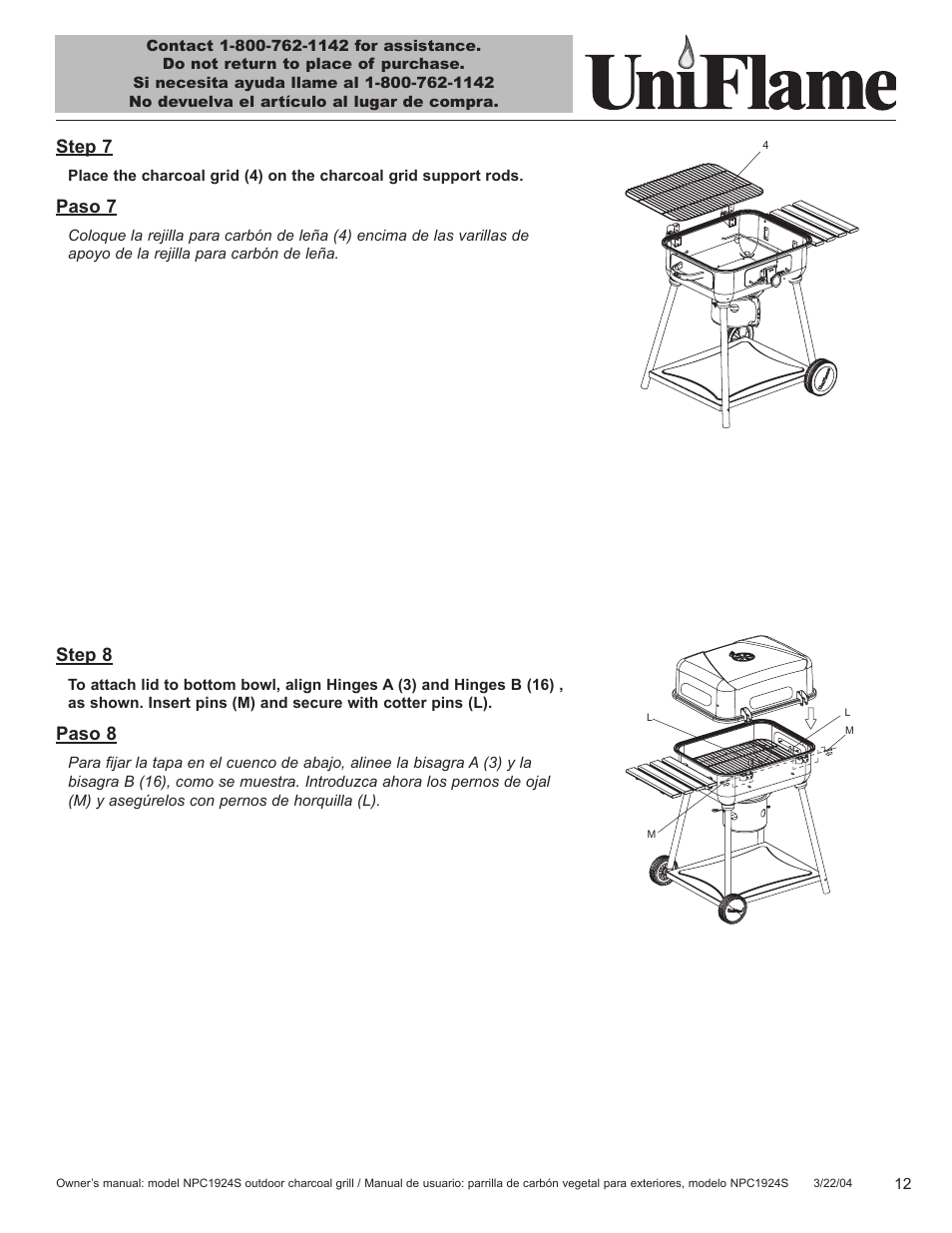 Step 8, Paso 8, Step 7 | Paso 7 | Blue Rhino NPC1924S User Manual | Page 13 / 28
