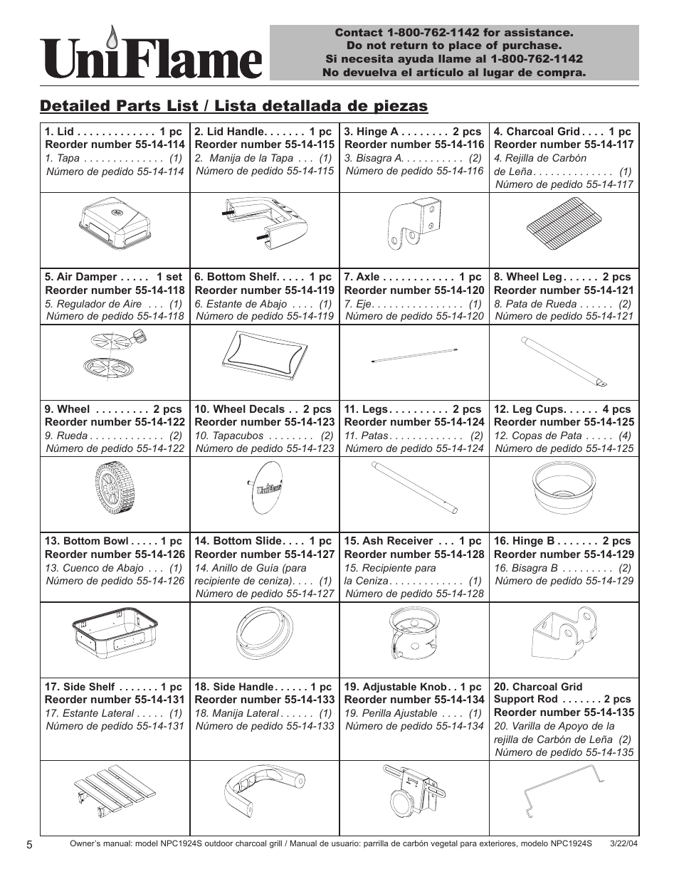 Detailed parts list / lista detallada de piezas | Blue Rhino NPC1924S User Manual | Page 6 / 28