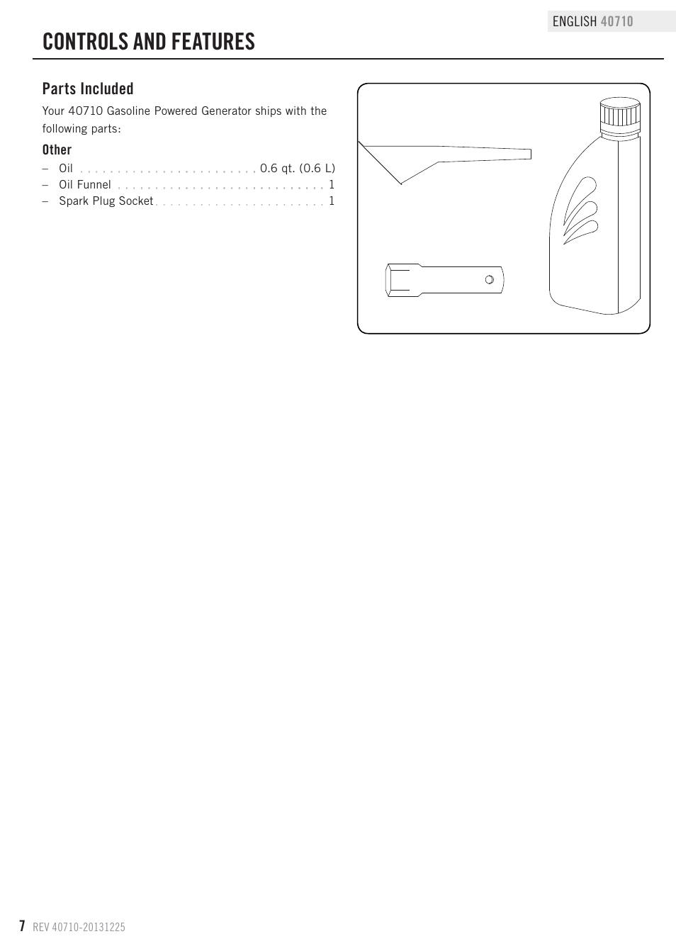 Controls and features, Parts included | Champion Power Equipment 40710 User Manual | Page 10 / 29