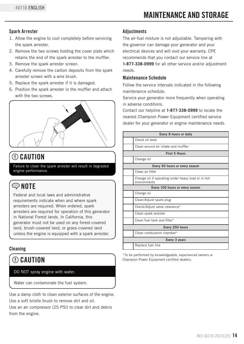 Maintenance and storage, Caution | Champion Power Equipment 40710 User Manual | Page 17 / 29