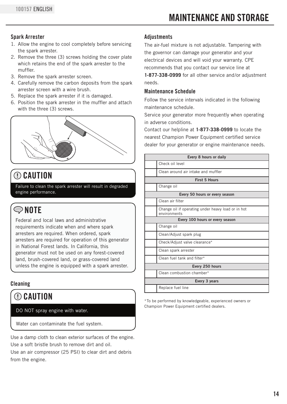 Maintenance and storage, Caution | Champion Power Equipment 100157 User Manual | Page 17 / 29