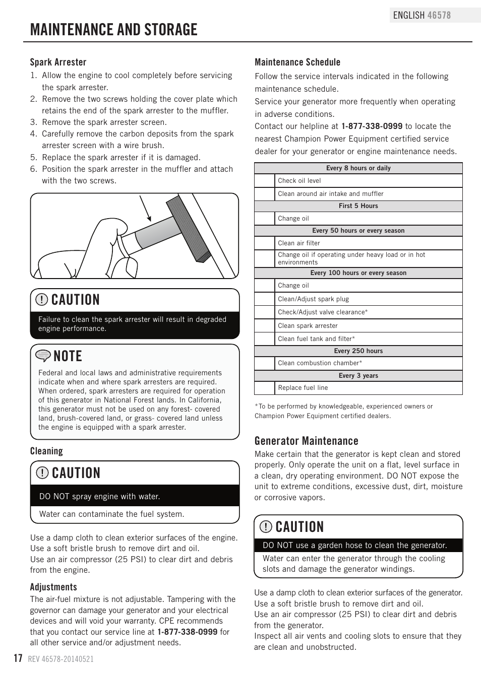 Maintenance and storage, Caution, Generator maintenance | Champion Power Equipment 46578 User Manual | Page 20 / 32