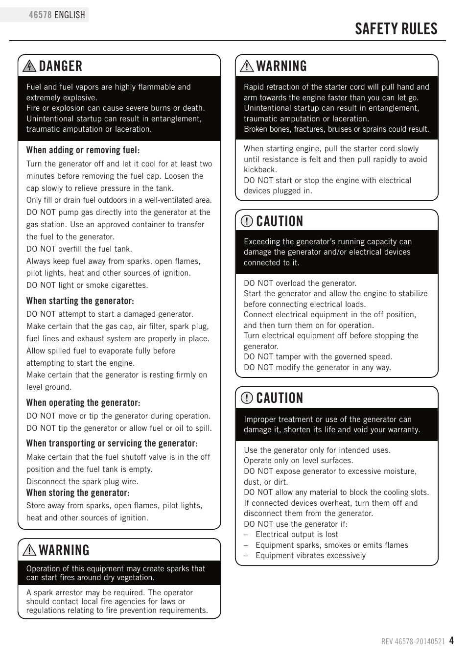 Safety rules, Caution, Warning | Danger | Champion Power Equipment 46578 User Manual | Page 7 / 32