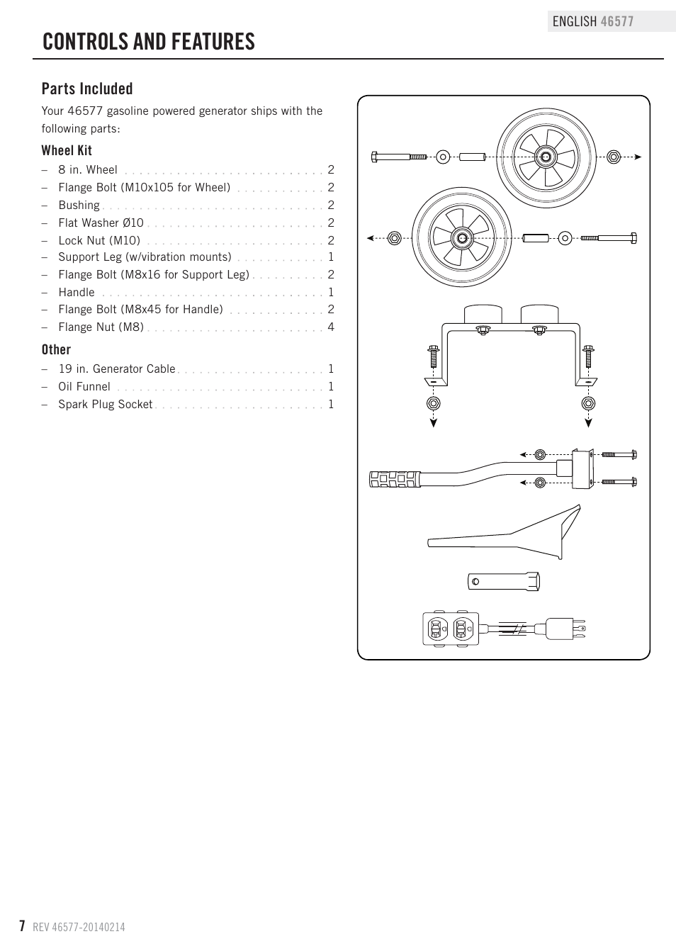 Controls and features, Parts included | Champion Power Equipment 46577 User Manual | Page 10 / 30