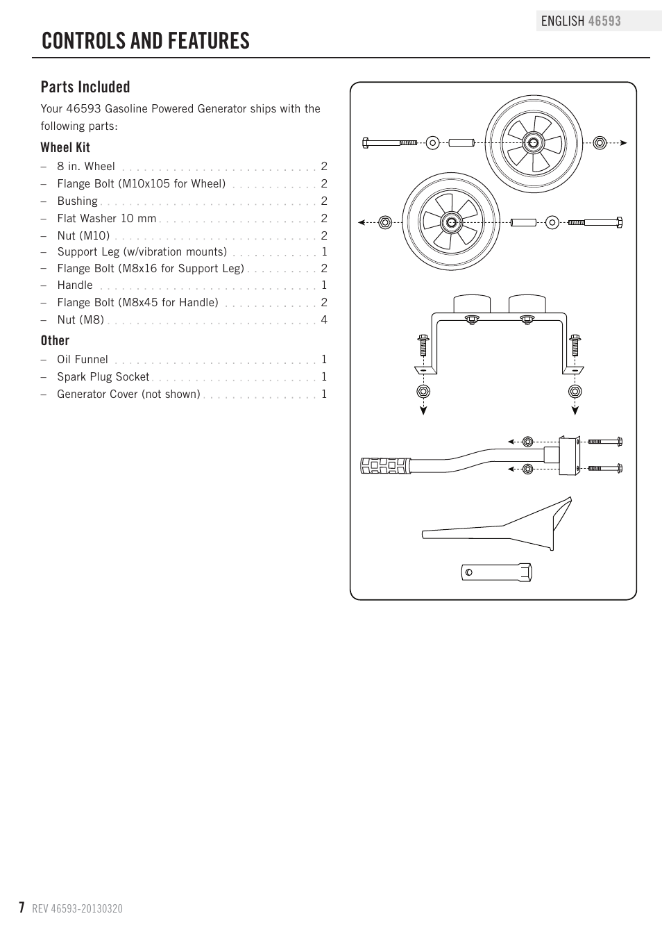 Controls and features, Parts included | Champion Power Equipment 46593 User Manual | Page 10 / 30