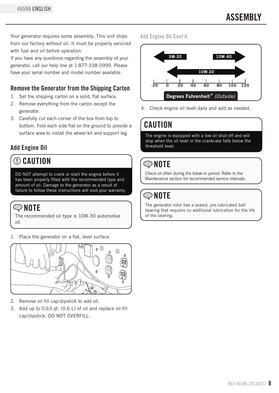 Assembly, Caution | Champion Power Equipment 46598 User Manual | Page 11 / 29