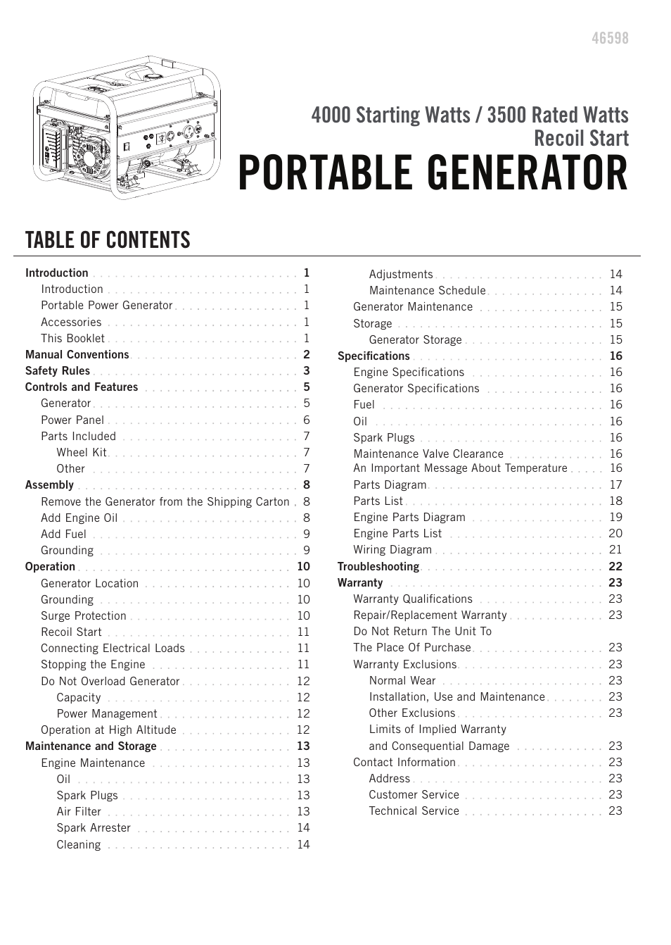 Champion Power Equipment 46598 User Manual | Page 3 / 29