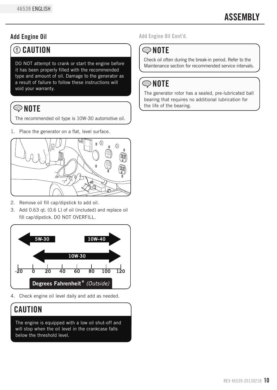 Assembly, Caution | Champion Power Equipment 46539 User Manual | Page 13 / 32