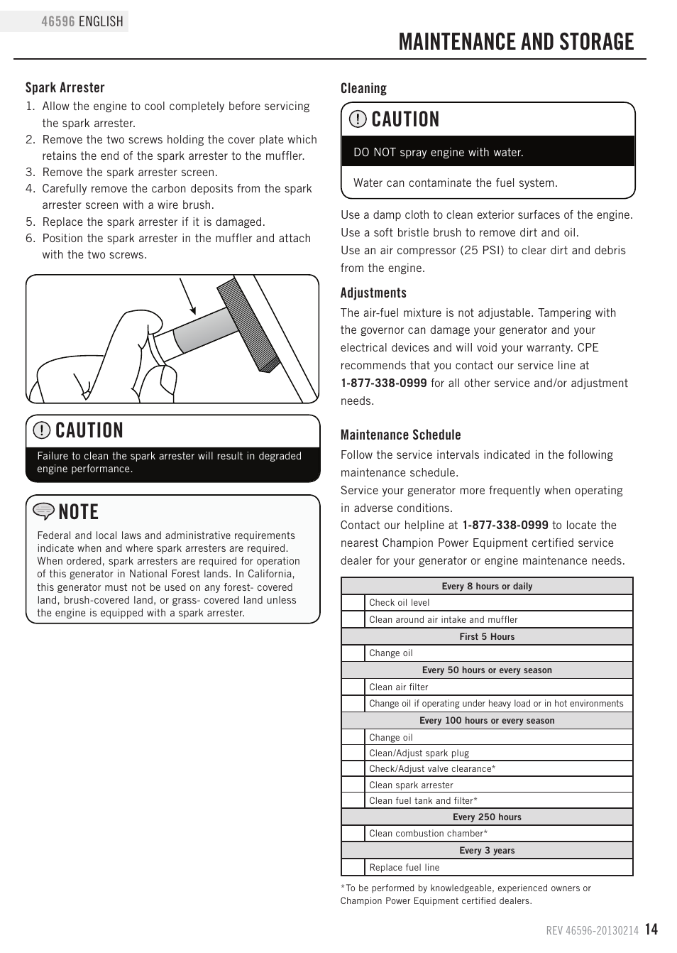 Maintenance and storage, Caution | Champion Power Equipment 46596 User Manual | Page 17 / 29