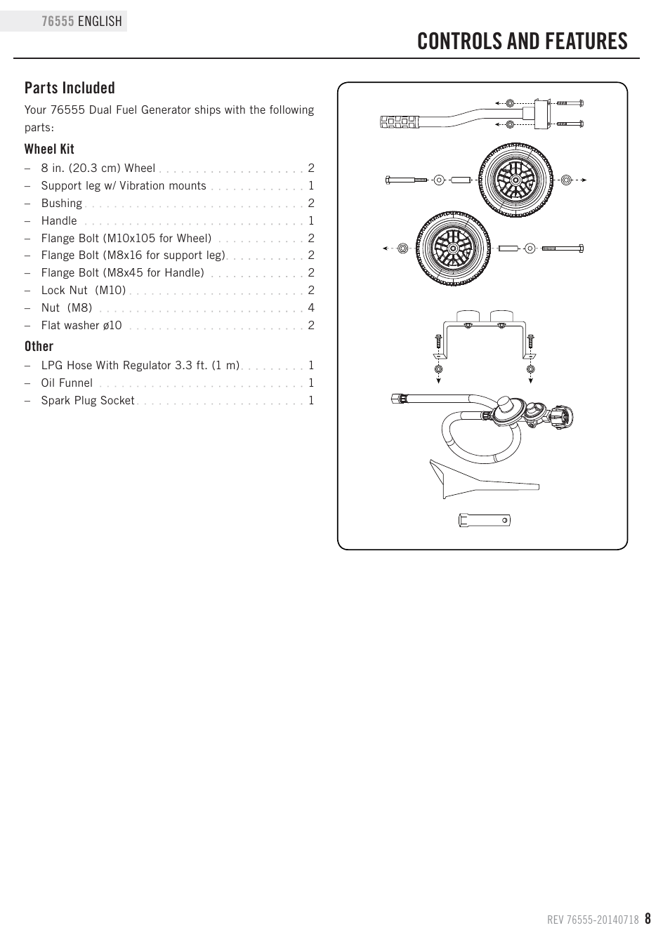 Controls and features, Parts included | Champion Power Equipment 76555 User Manual | Page 11 / 30