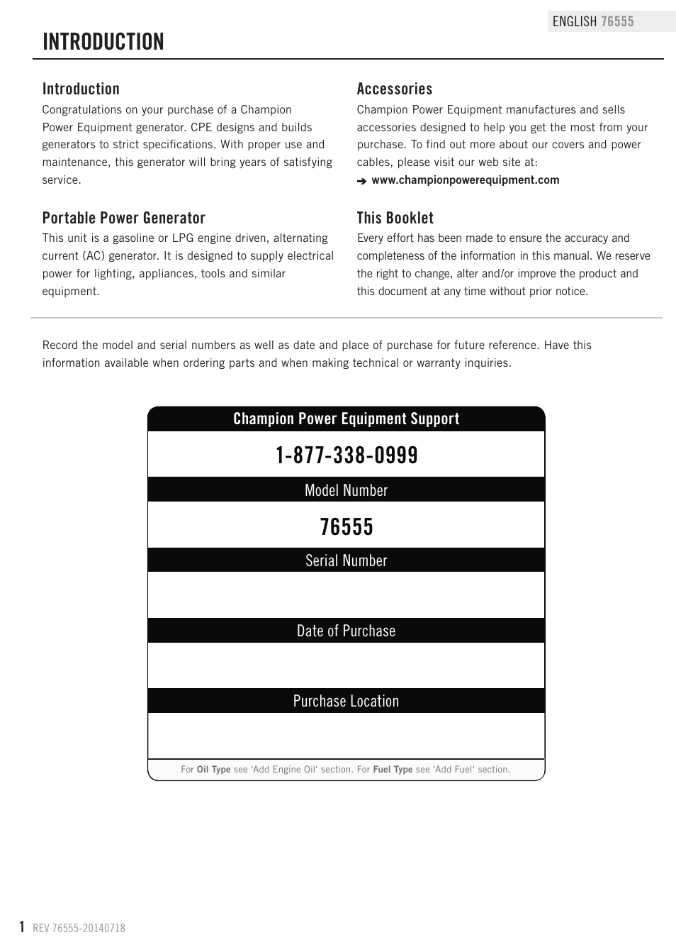 Introduction | Champion Power Equipment 76555 User Manual | Page 4 / 30