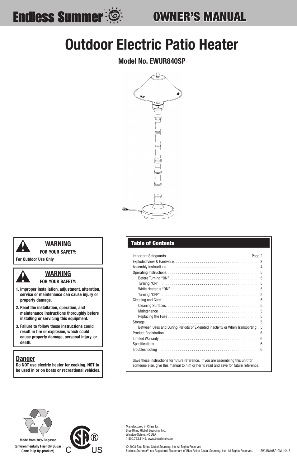 Blue Rhino EWUR840SP User Manual | 8 pages