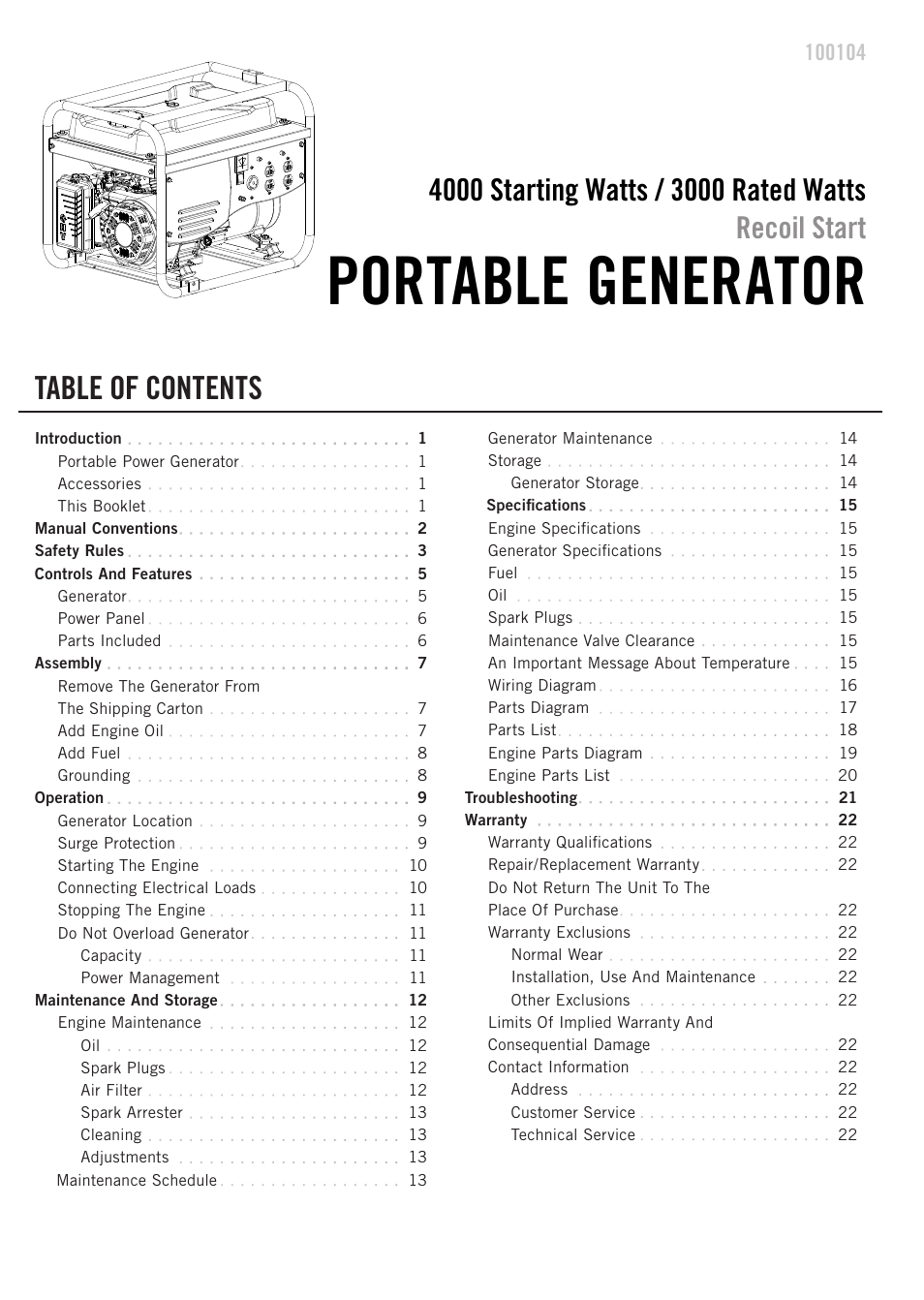 Champion Power Equipment 100104 User Manual | Page 3 / 28