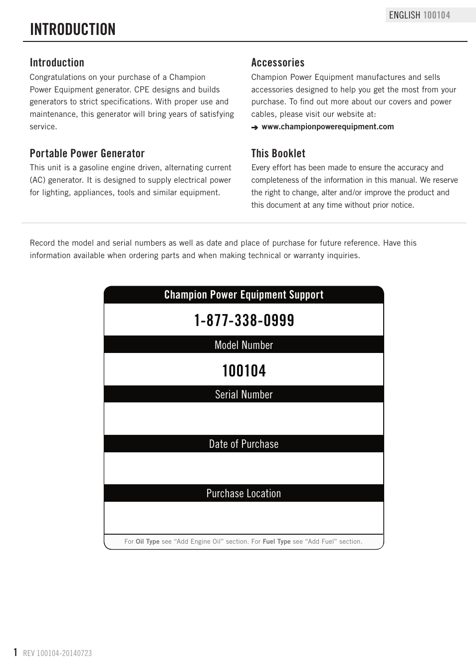 Champion Power Equipment 100104 User Manual | Page 4 / 28