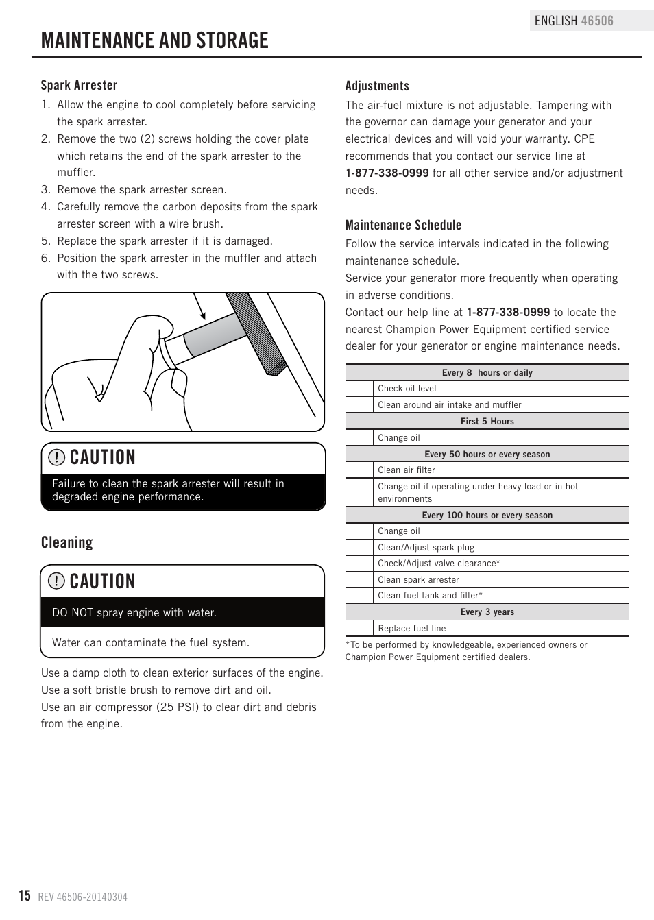 Maintenance and storage, Caution, Cleaning | Champion Power Equipment 46506 User Manual | Page 18 / 30