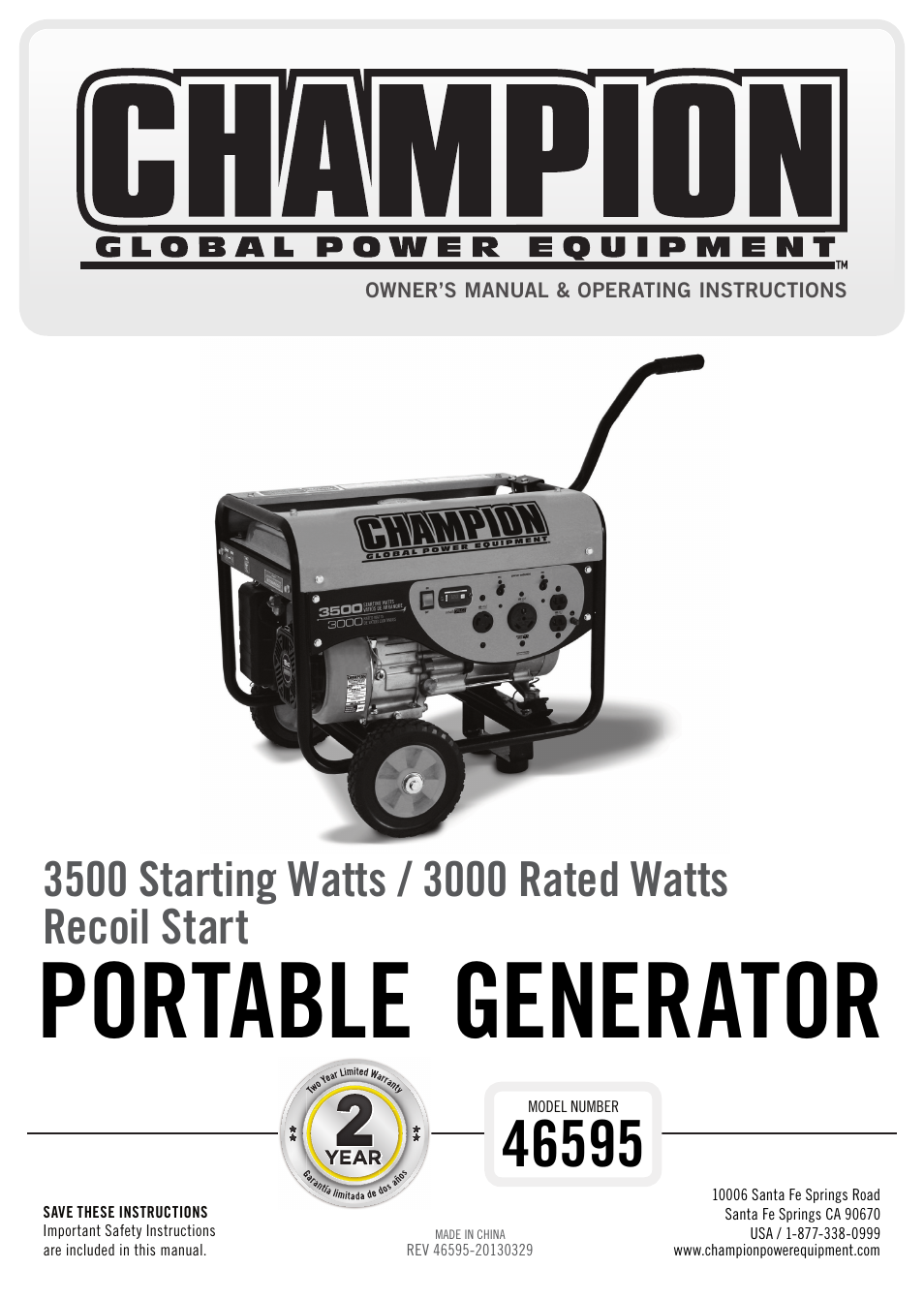 Champion Power Equipment 46595 User Manual | 30 pages