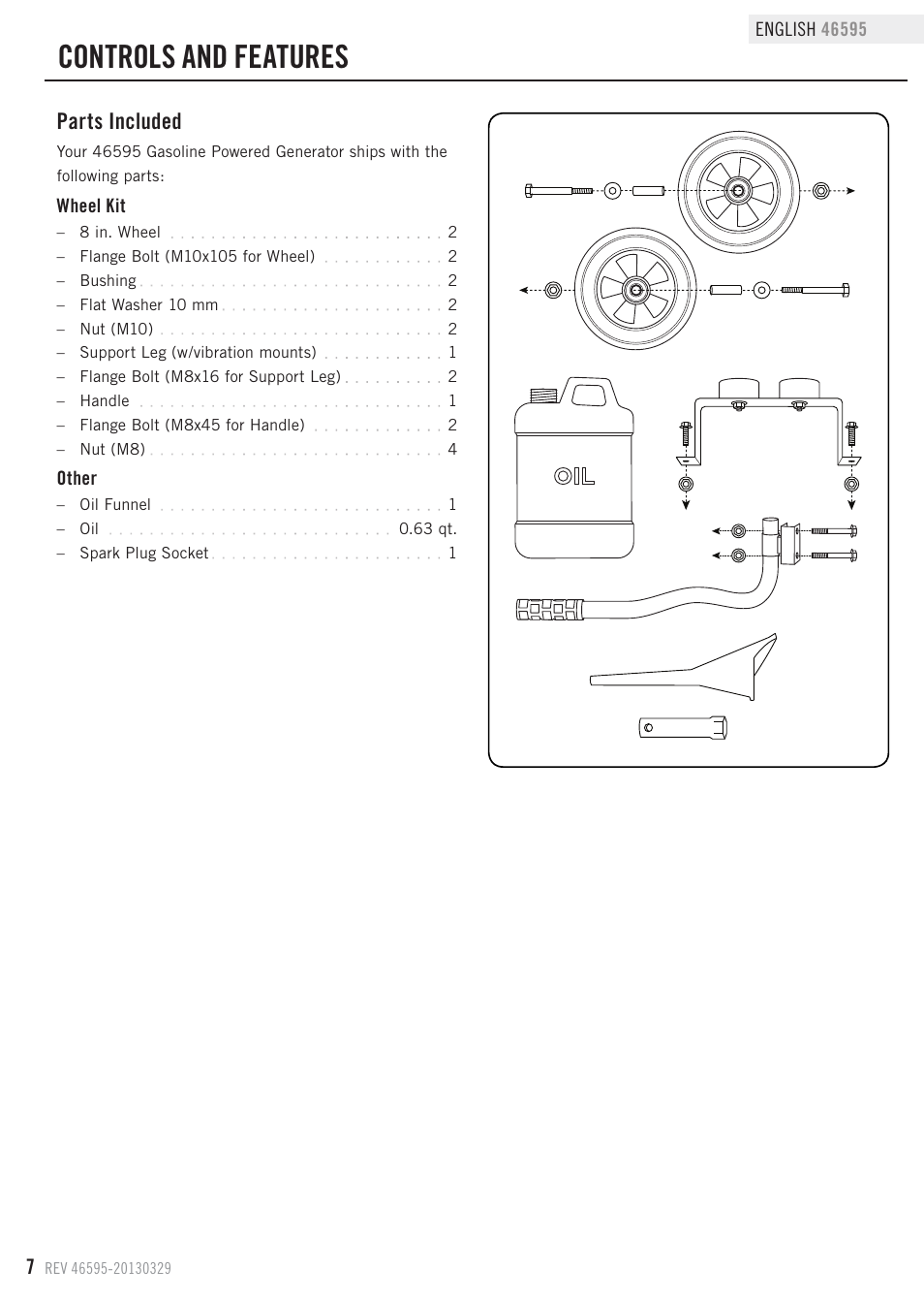 Controls and features, Parts included | Champion Power Equipment 46595 User Manual | Page 10 / 30
