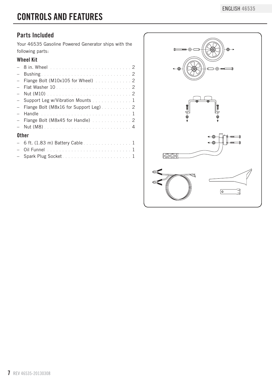 Controls and features, Parts included | Champion Power Equipment 46535 User Manual | Page 10 / 29