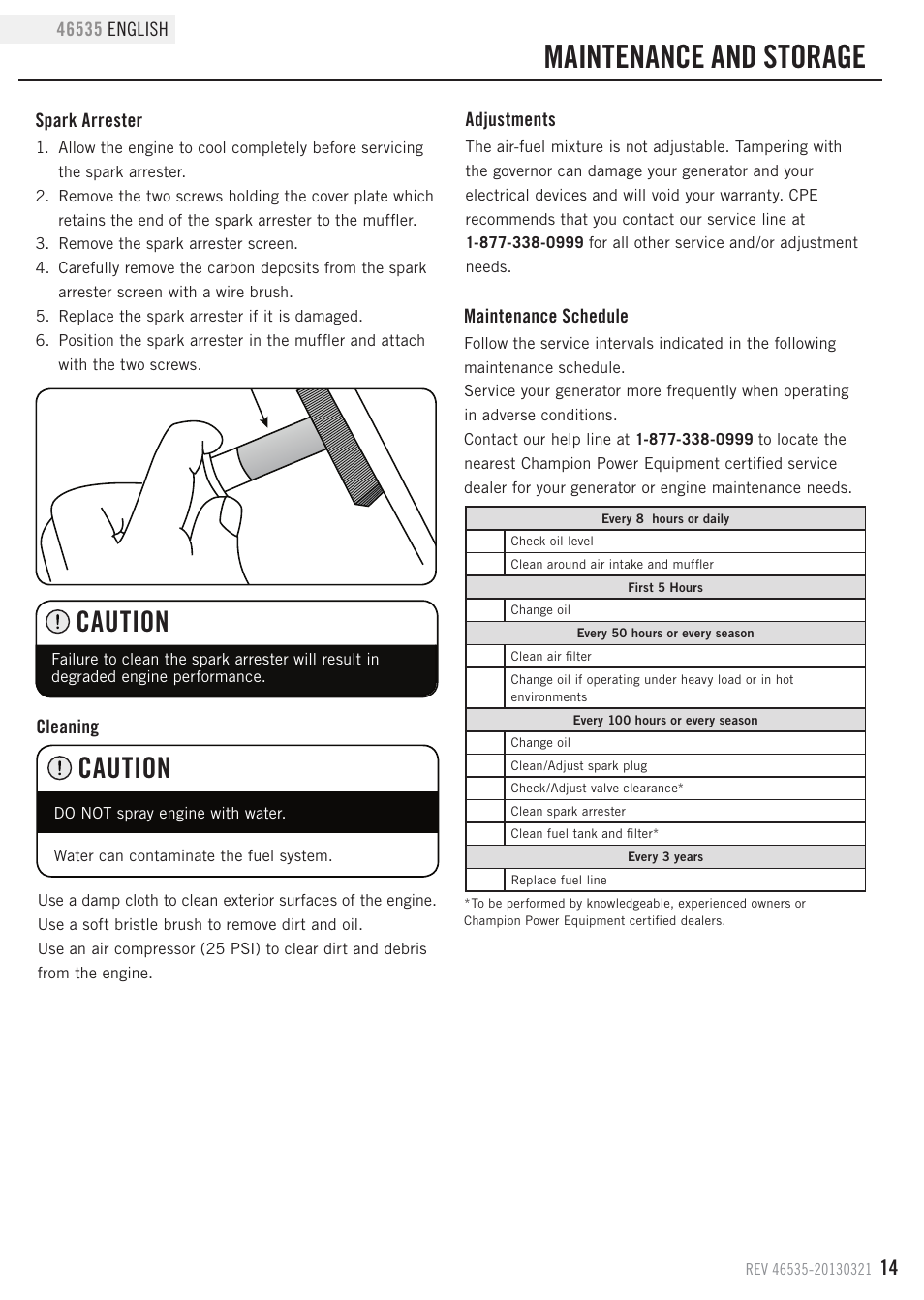 Maintenance and storage, Caution | Champion Power Equipment 46535 User Manual | Page 17 / 29