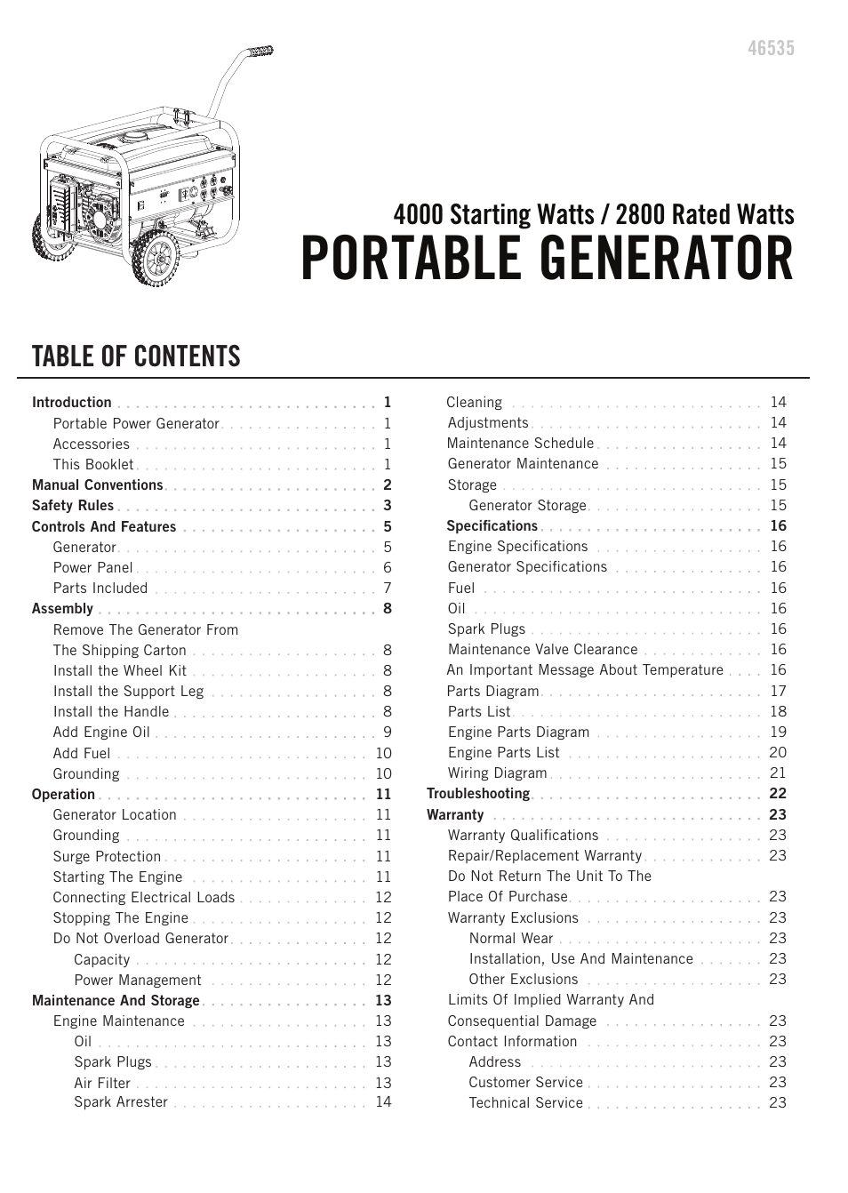 Champion Power Equipment 46535 User Manual | Page 3 / 29