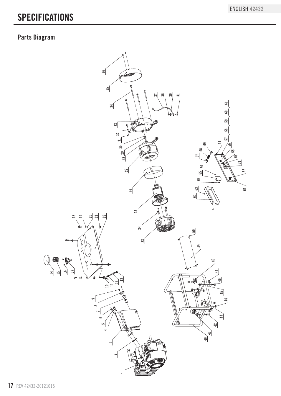 Specifications, Parts diagram | Champion Power Equipment 42432 User Manual | Page 20 / 28