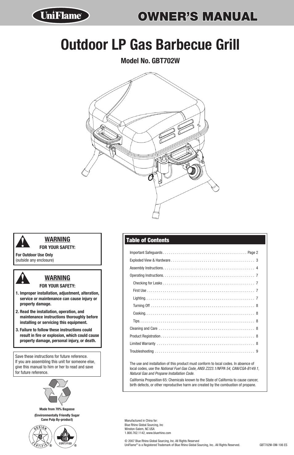 Blue Rhino GBT702W User Manual | 20 pages