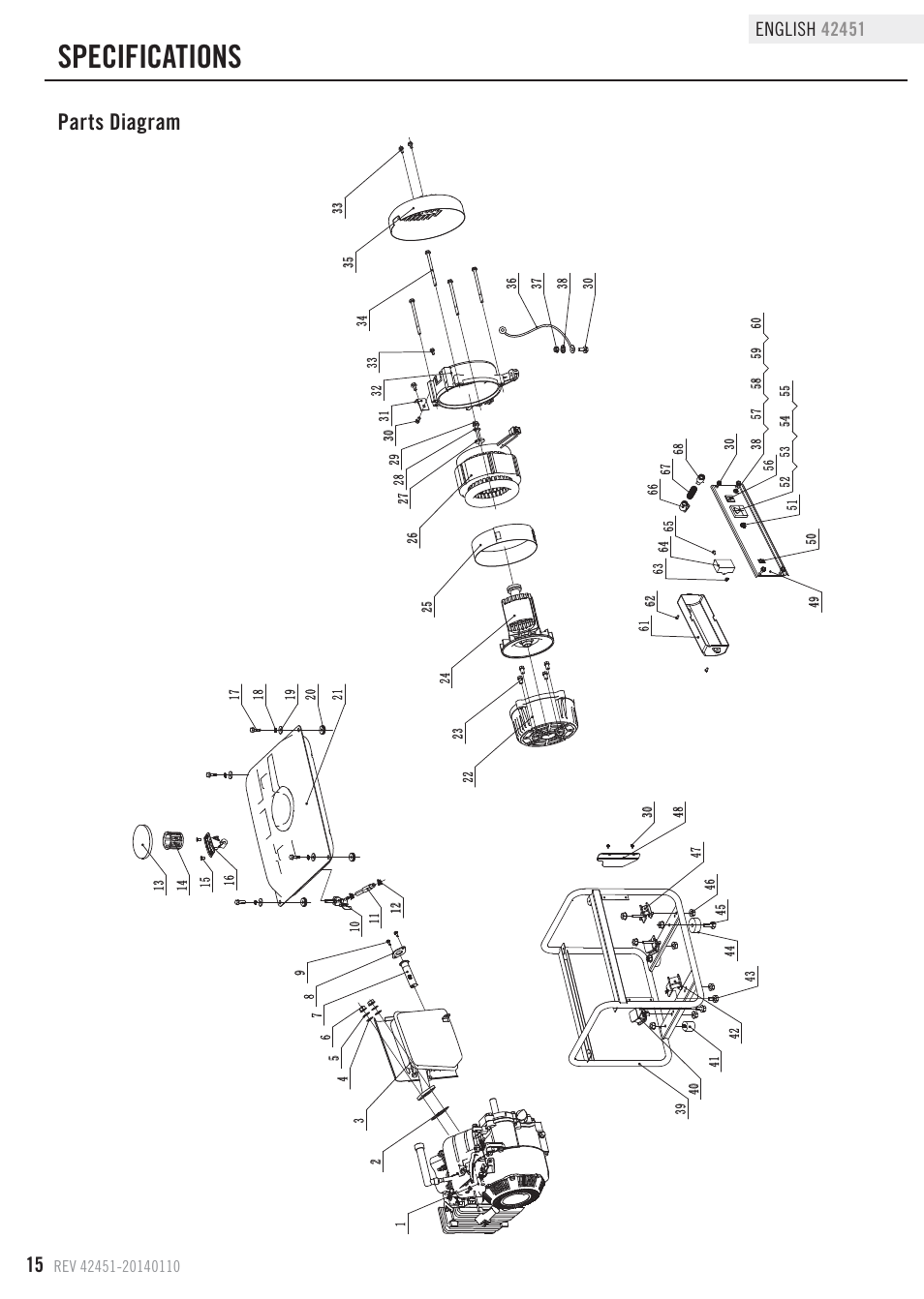 Specifications, Parts diagram | Champion Power Equipment 42451 User Manual | Page 18 / 27