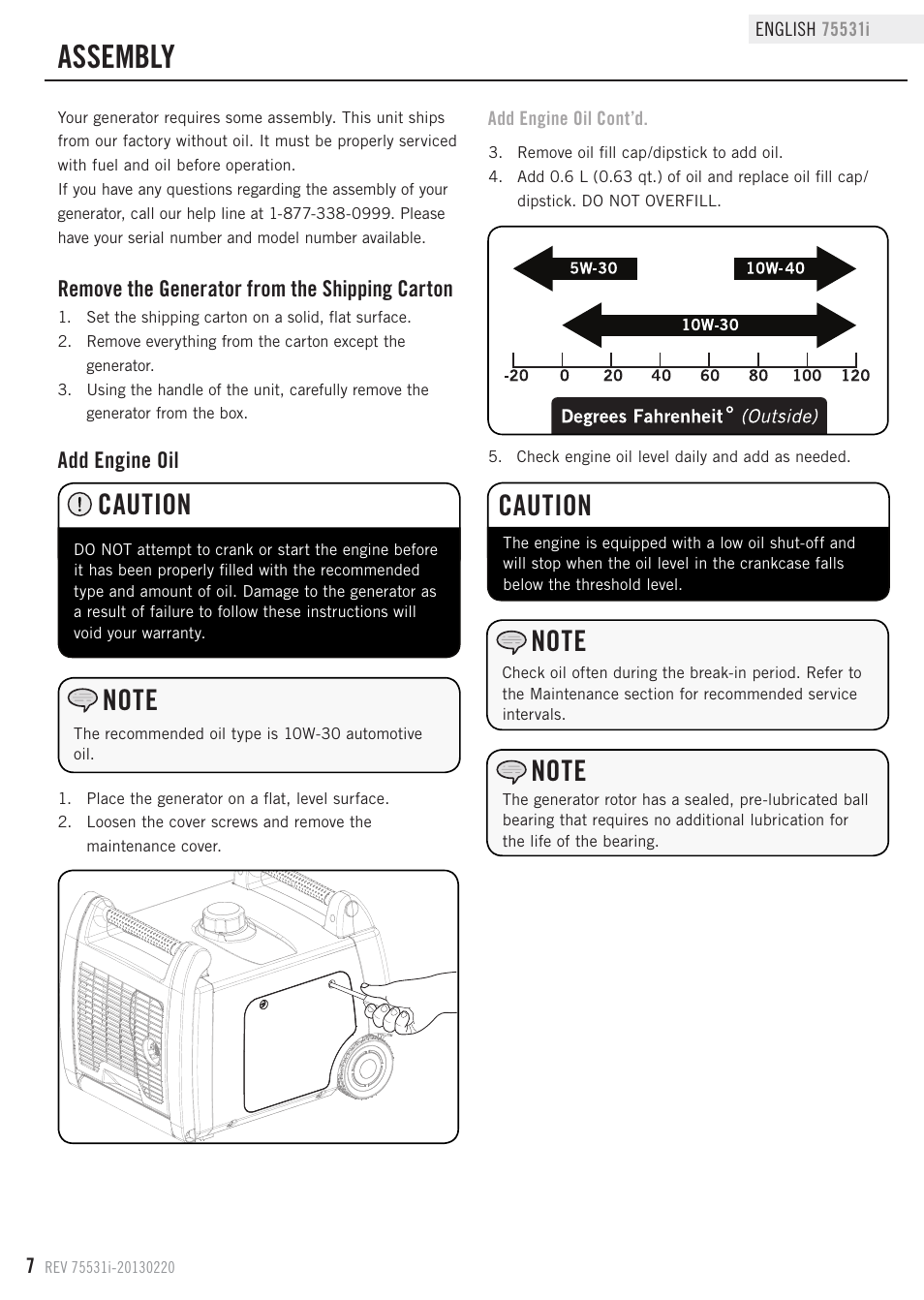 Assembly, Caution | Champion Power Equipment 75531i User Manual | Page 10 / 29