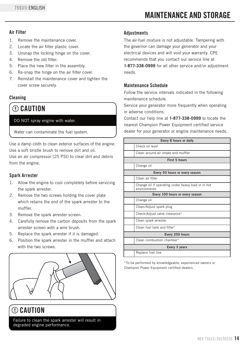 Maintenance and storage, Caution | Champion Power Equipment 75531i User Manual | Page 17 / 29