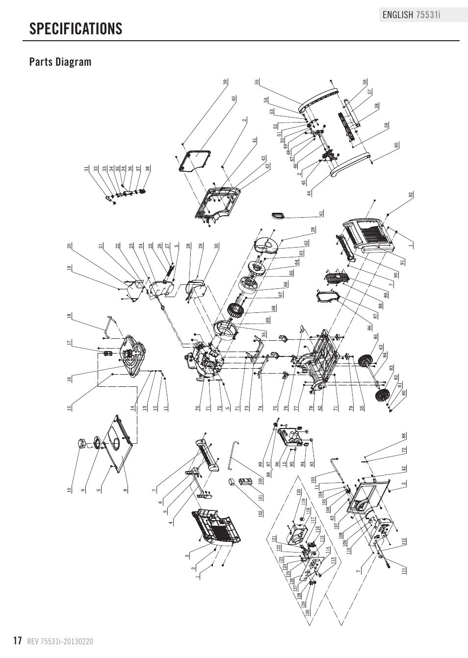 Specifications, Parts diagram | Champion Power Equipment 75531i User Manual | Page 20 / 29