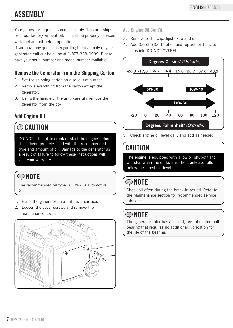 Assembly, Caution | Champion Power Equipment 75555i User Manual | Page 10 / 28