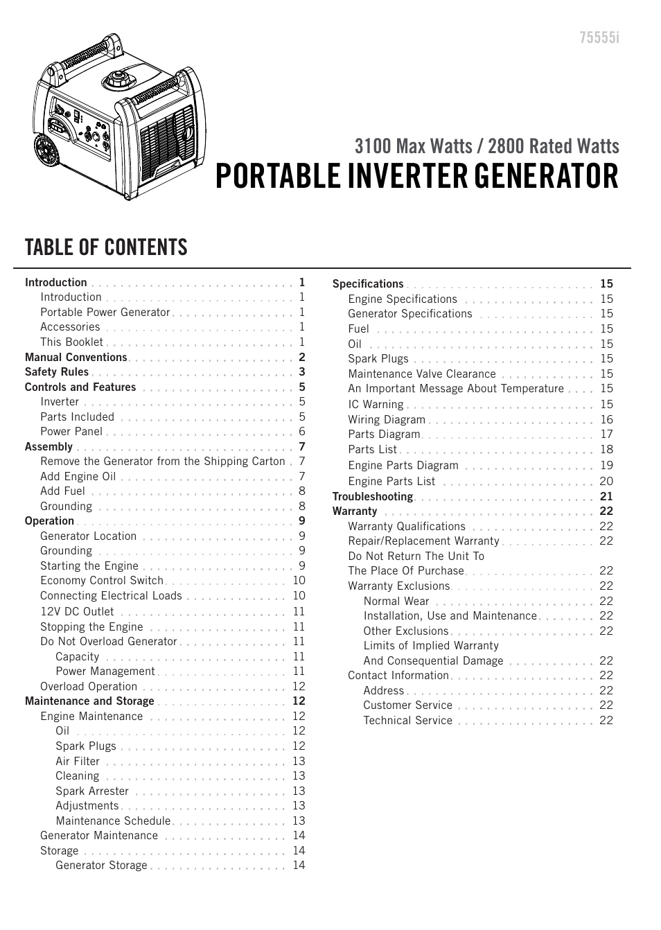 Champion Power Equipment 75555i User Manual | Page 3 / 28