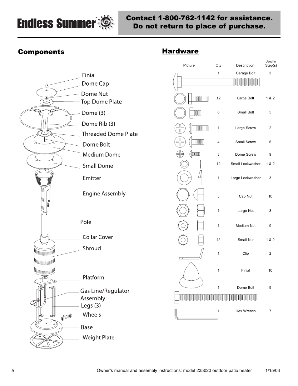 Components hardware | Blue Rhino 235020 User Manual | Page 6 / 44