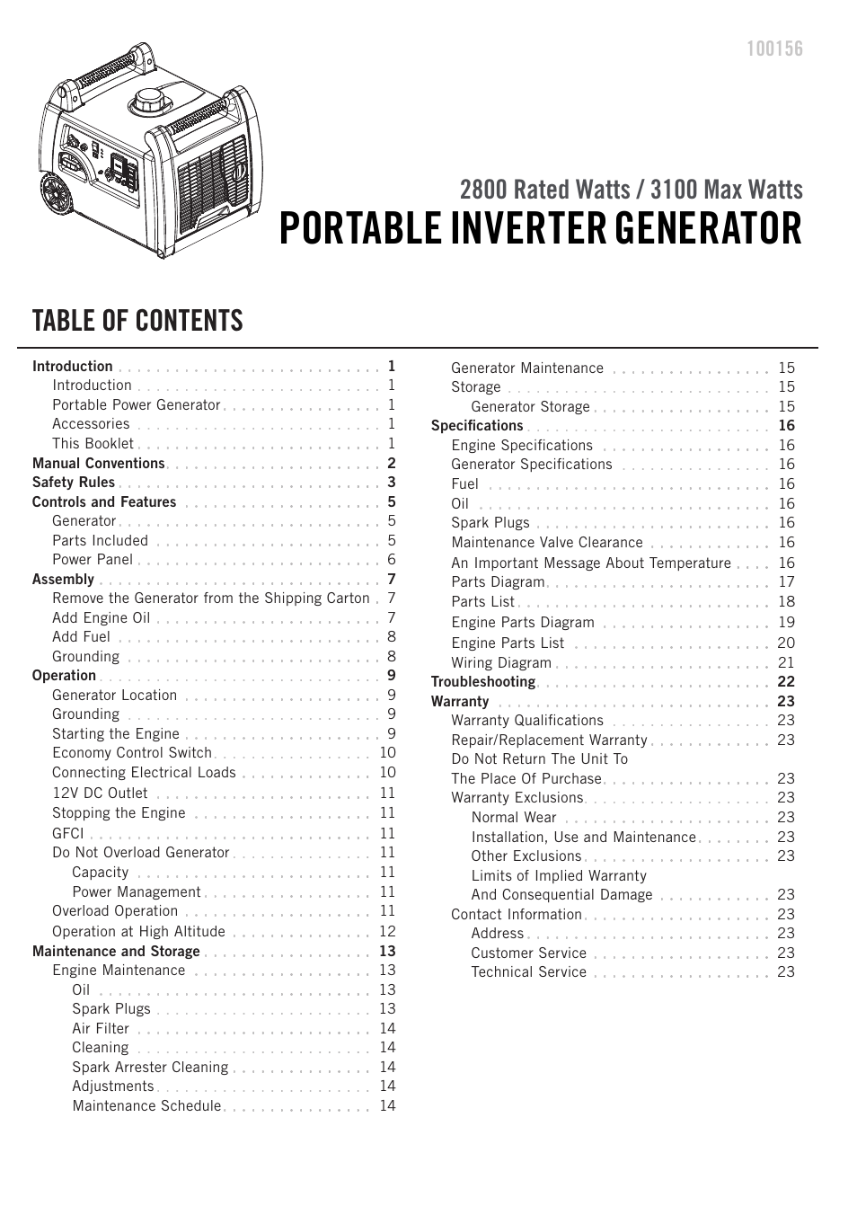 Champion Power Equipment 100156 User Manual | Page 3 / 29