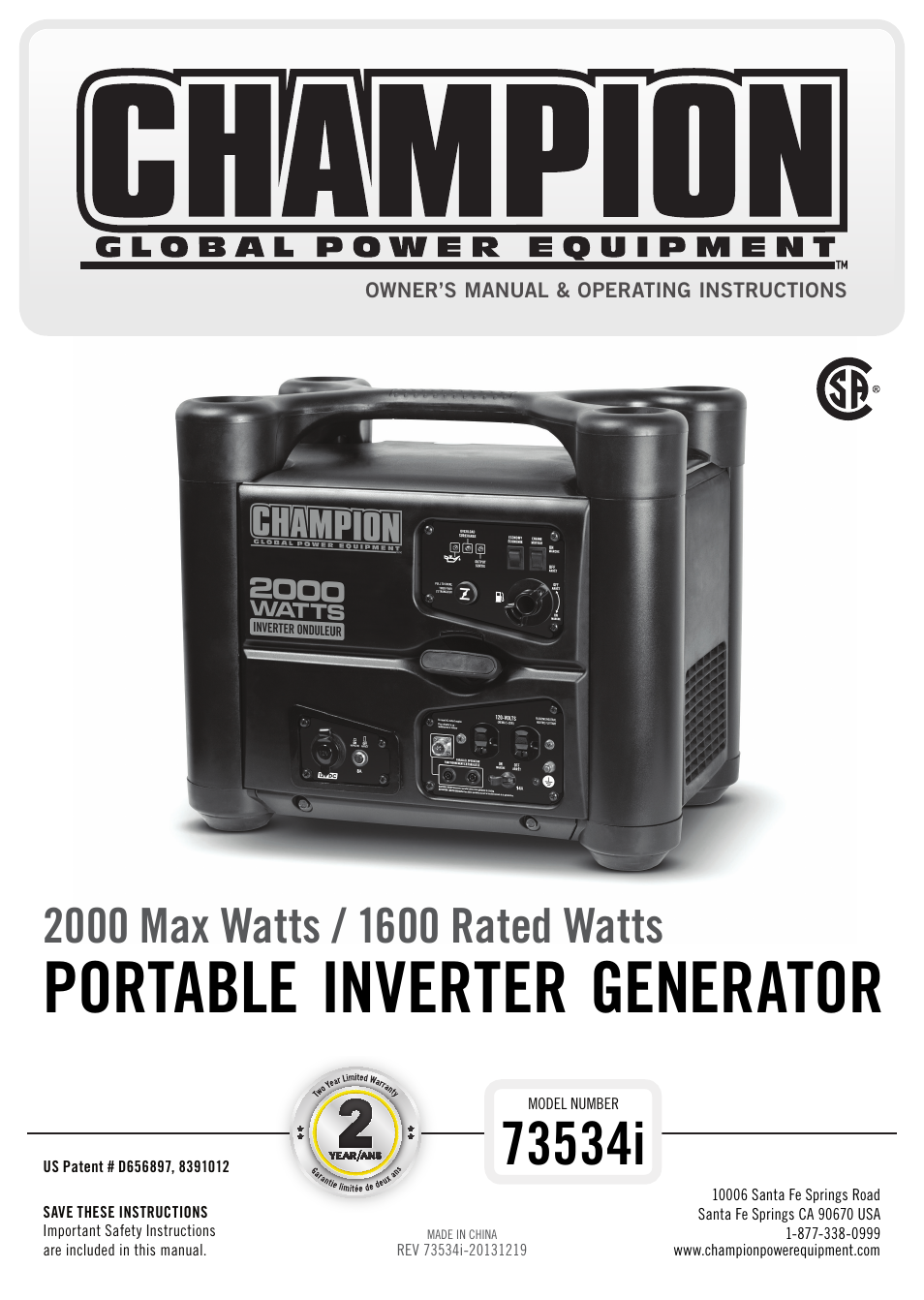 Champion Power Equipment 73534i User Manual | 29 pages