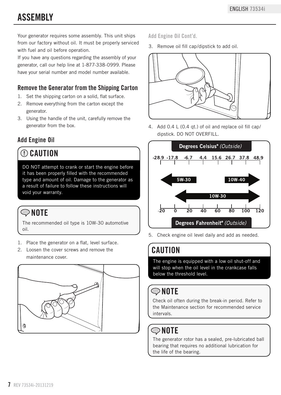 Assembly, Caution | Champion Power Equipment 73534i User Manual | Page 10 / 29