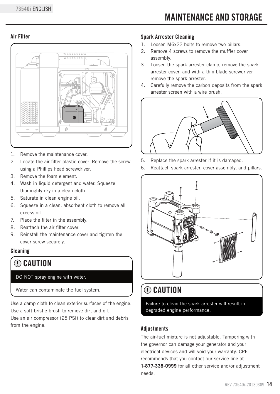 Maintenance and storage, Caution | Champion Power Equipment 73540i User Manual | Page 17 / 29