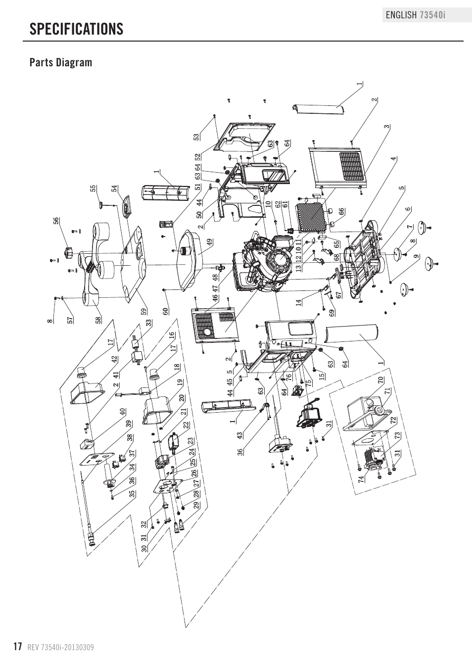 Specifications, Parts diagram | Champion Power Equipment 73540i User Manual | Page 20 / 29