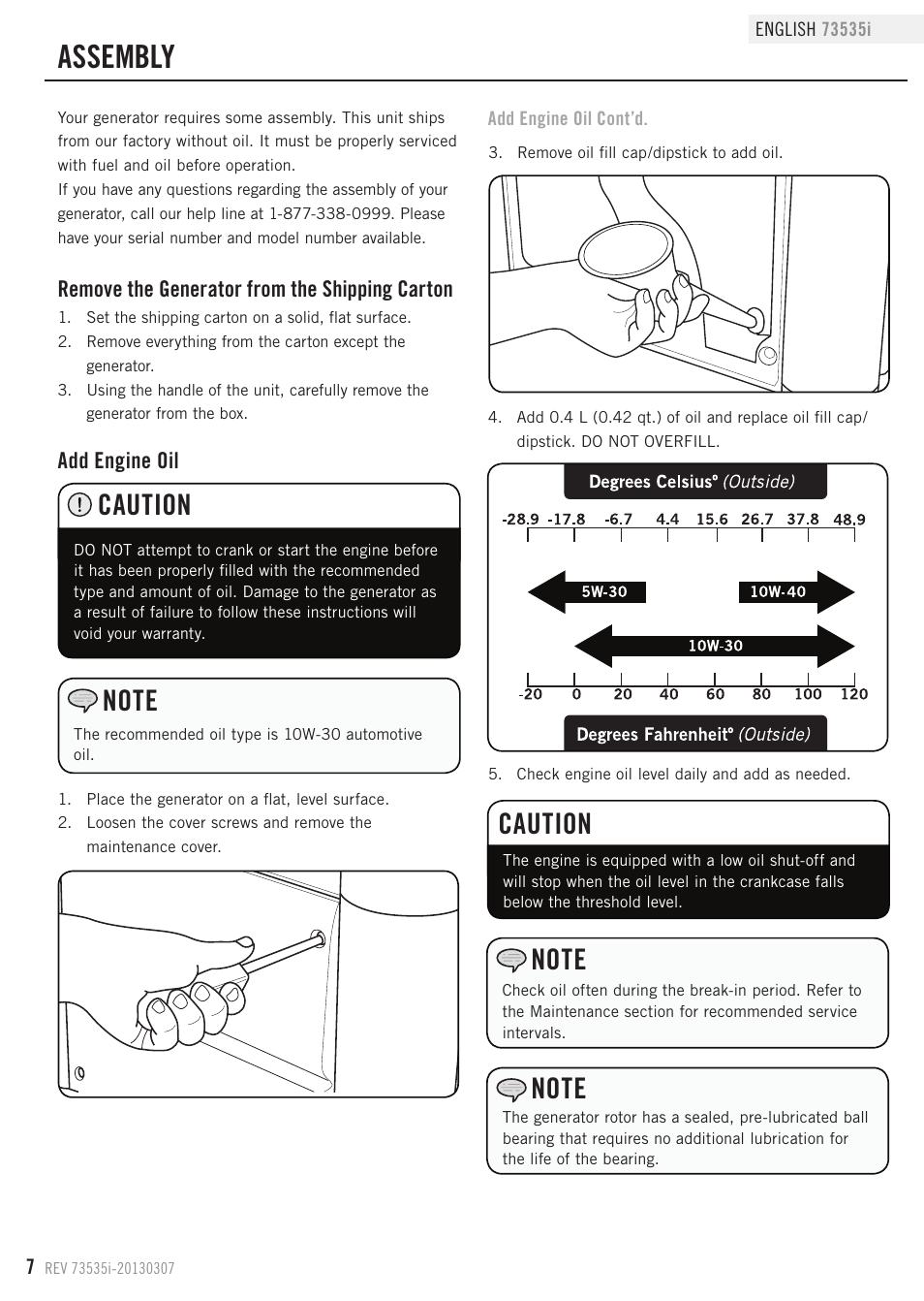 Assembly, Caution | Champion Power Equipment 73535i User Manual | Page 10 / 28