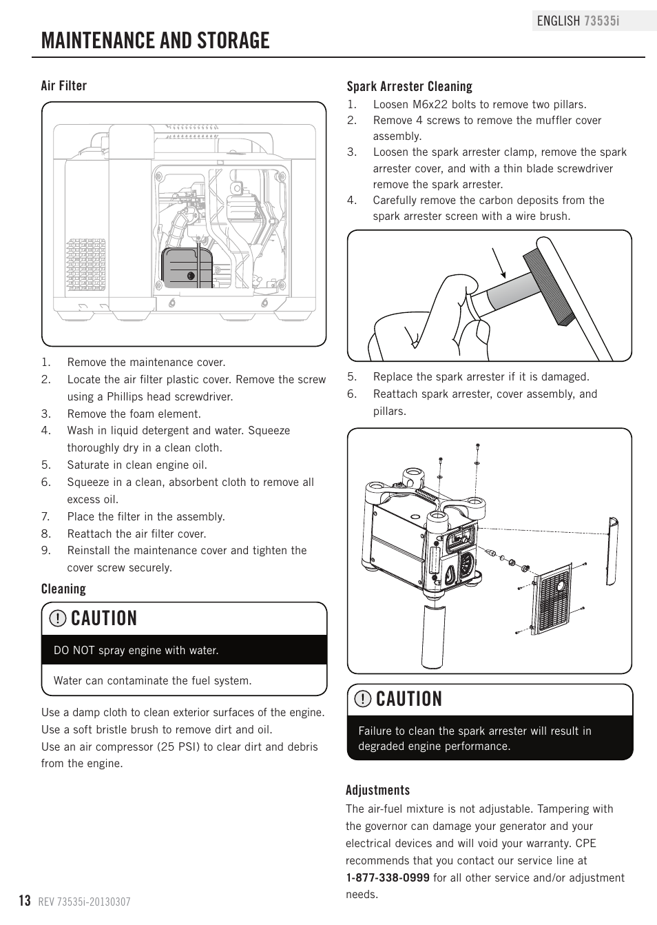 Maintenance and storage, Caution | Champion Power Equipment 73535i User Manual | Page 16 / 28