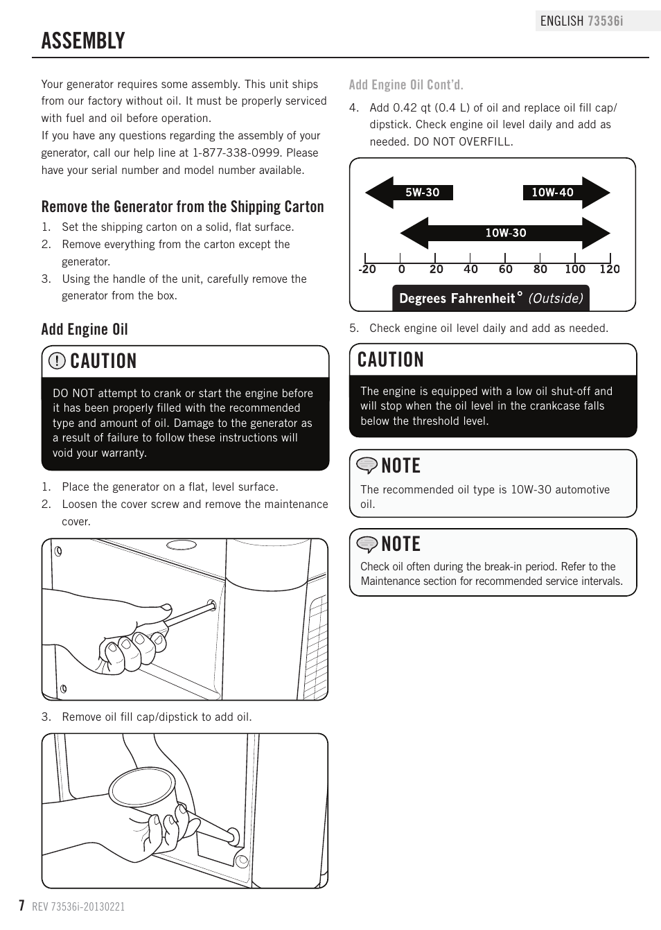 Assembly, Caution | Champion Power Equipment 73536i User Manual | Page 10 / 30