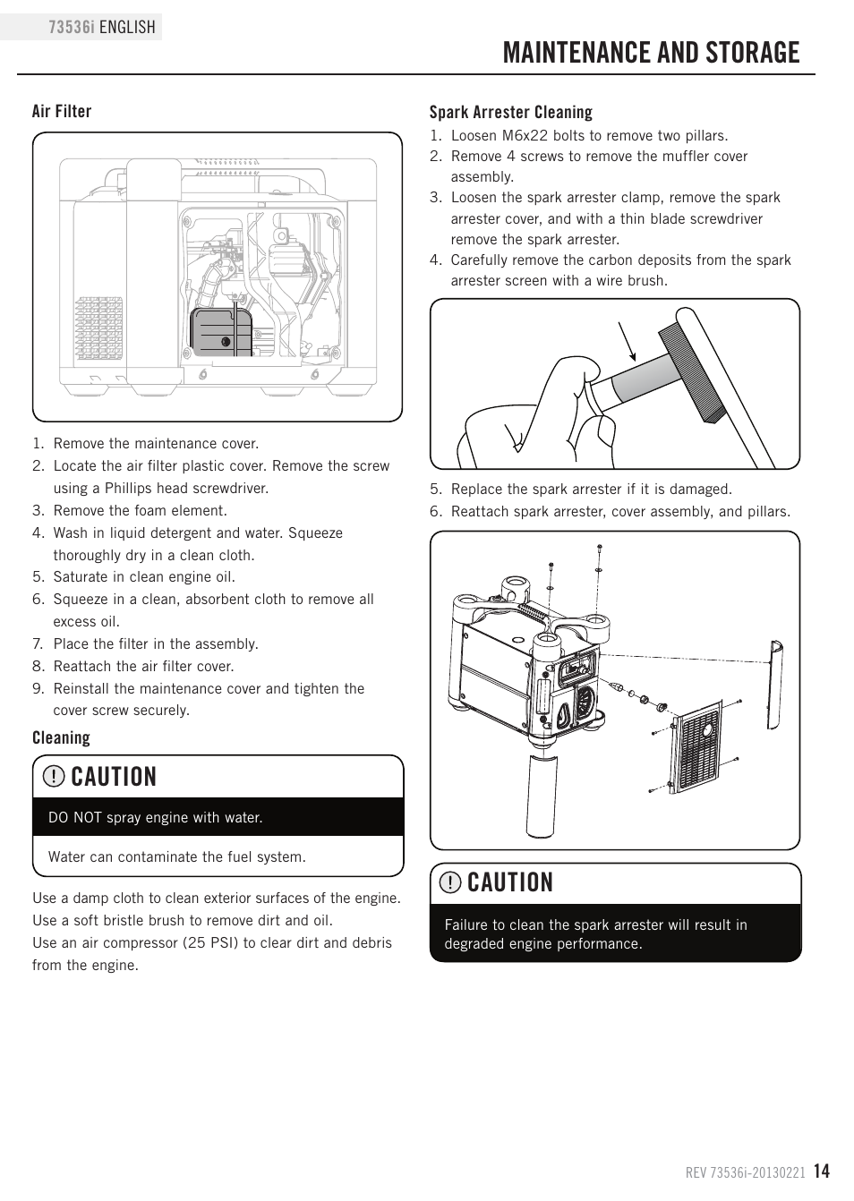 Maintenance and storage, Caution | Champion Power Equipment 73536i User Manual | Page 17 / 30