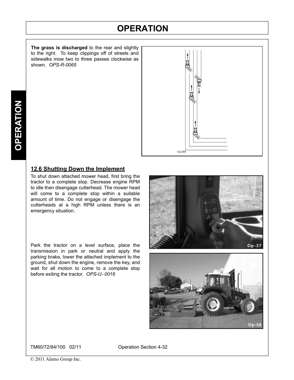 6 shutting down the implement, Shutting down the implement -32, Operation | Opera t ion | Blue Rhino TM72 User Manual | Page 130 / 156