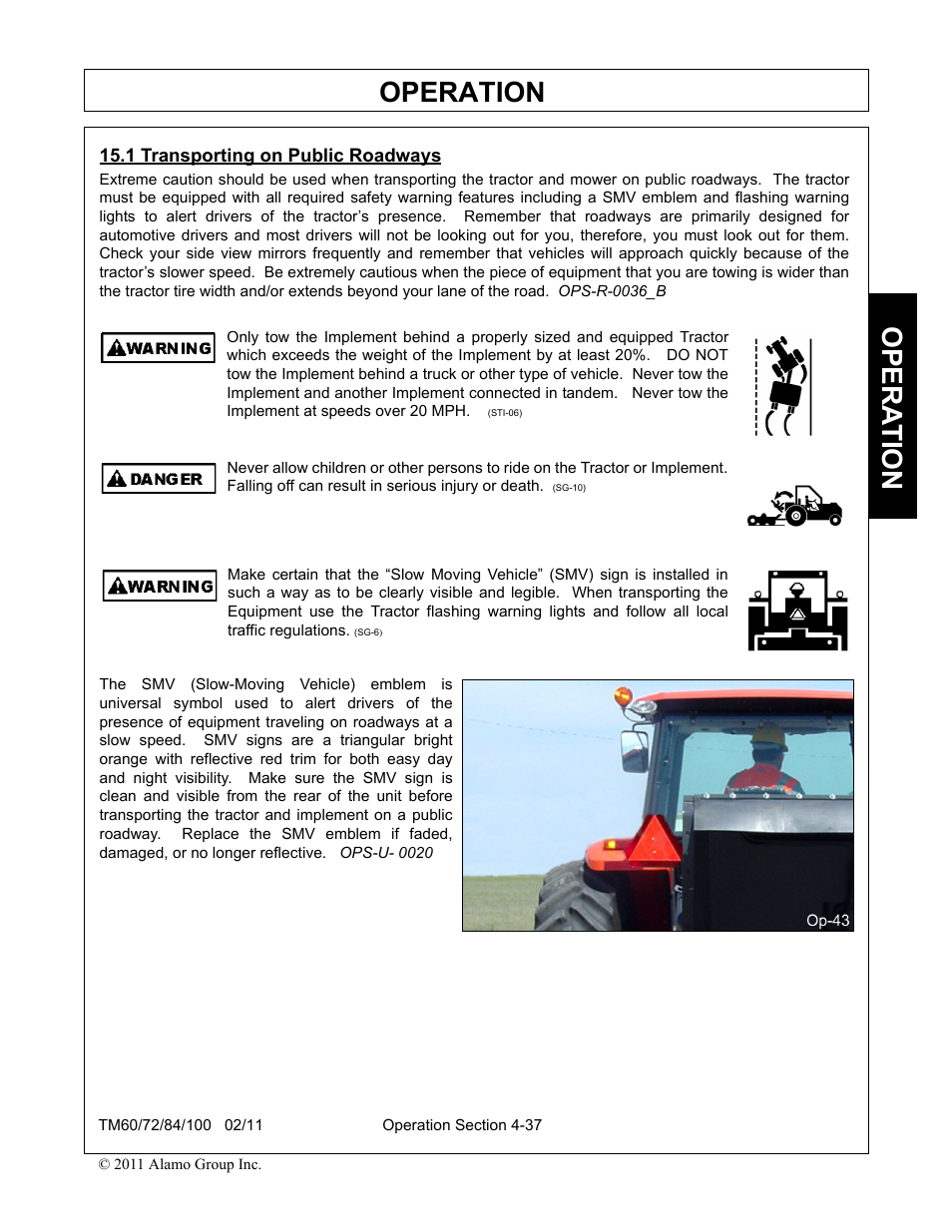 1 transporting on public roadways, Transporting on public roadways -37, Operation | Opera t ion | Blue Rhino TM72 User Manual | Page 135 / 156