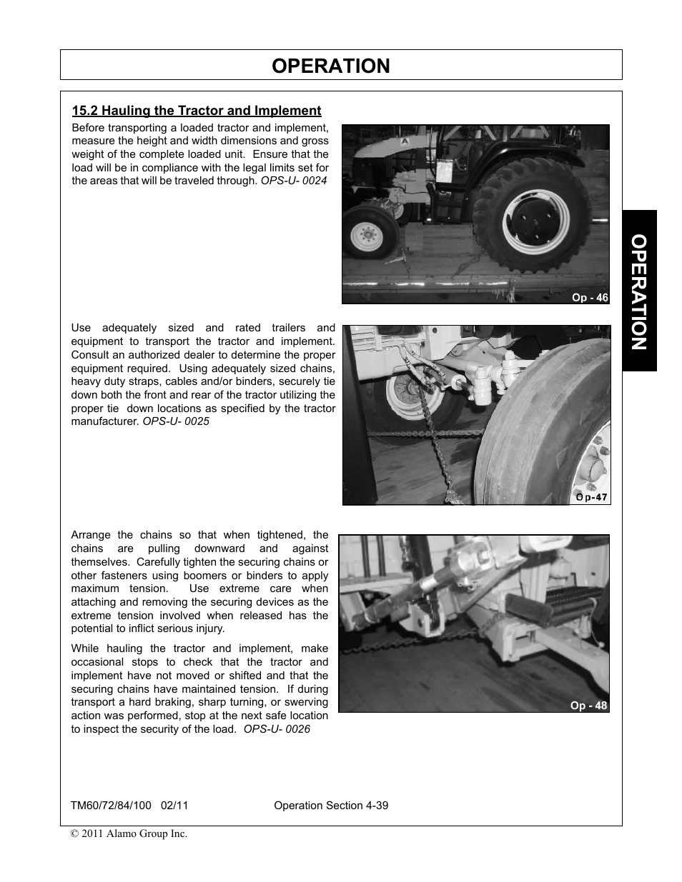 2 hauling the tractor and implement, Hauling the tractor and implement -39, Operation | Opera t ion | Blue Rhino TM72 User Manual | Page 137 / 156