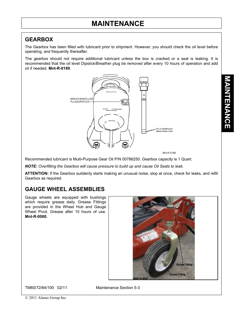 Gearbox, Gauge wheel assemblies, Gearbox -3 gauge wheel assemblies -3 | Maintenance | Blue Rhino TM72 User Manual | Page 143 / 156